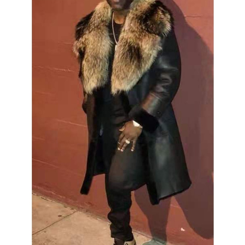 

Plus Size Leather Coat Men Fur Collar Winter Fashion Lapel Long Sleeve PU Zipper Casual Womens Jackets Lugentolo C1120, Black;brown