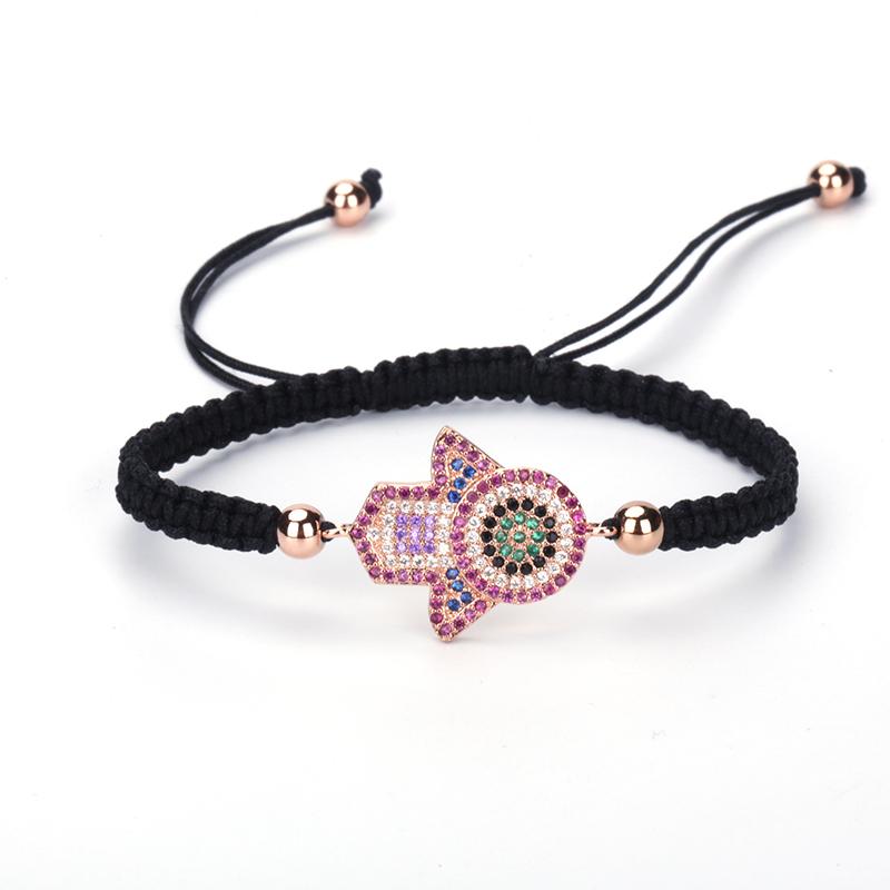

Classic Boho Bracelets Pave CZ Evil Eye Bracelet For Women Hand-woven Bracelets Rose Gold Sliver Color Holiday Gift