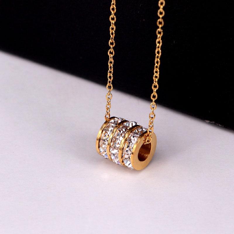 

Shiny Round Crystal Pendant Necklaces For Women Christmas Stainless Steel Rose Necklace Bijoux Collier Party Wedding