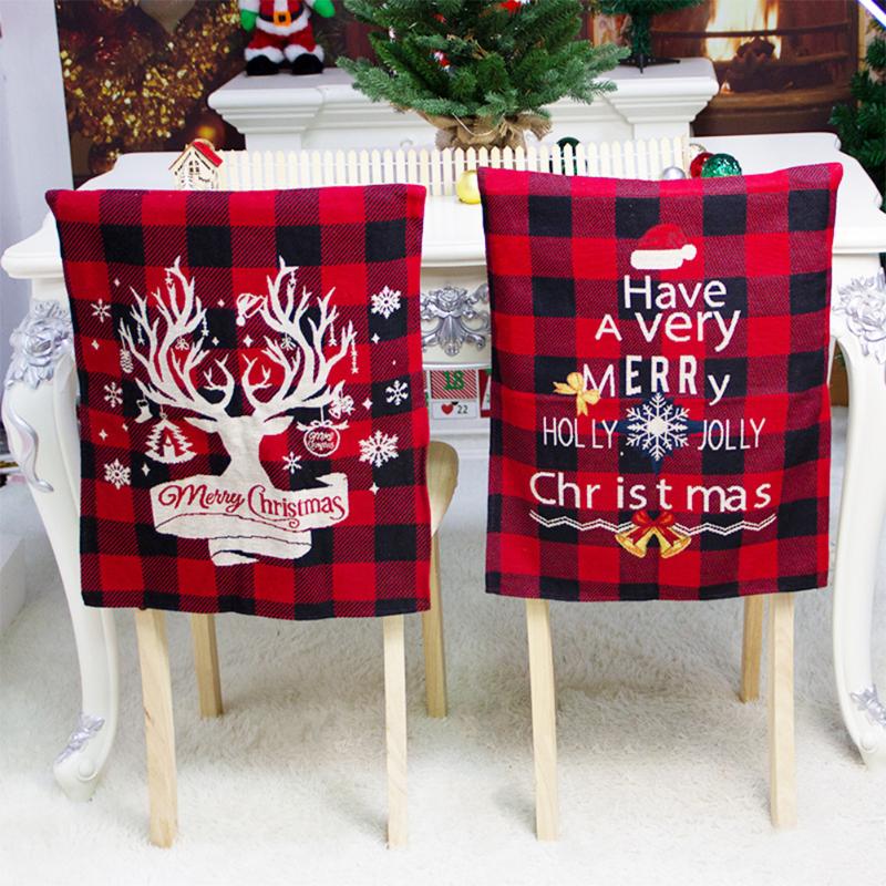 

Plaid Christmas Embroidery Chair Cover Creative Xmas Room Dining Seat Chair Covers Slipcover for Home Party New Year 2021 Decor