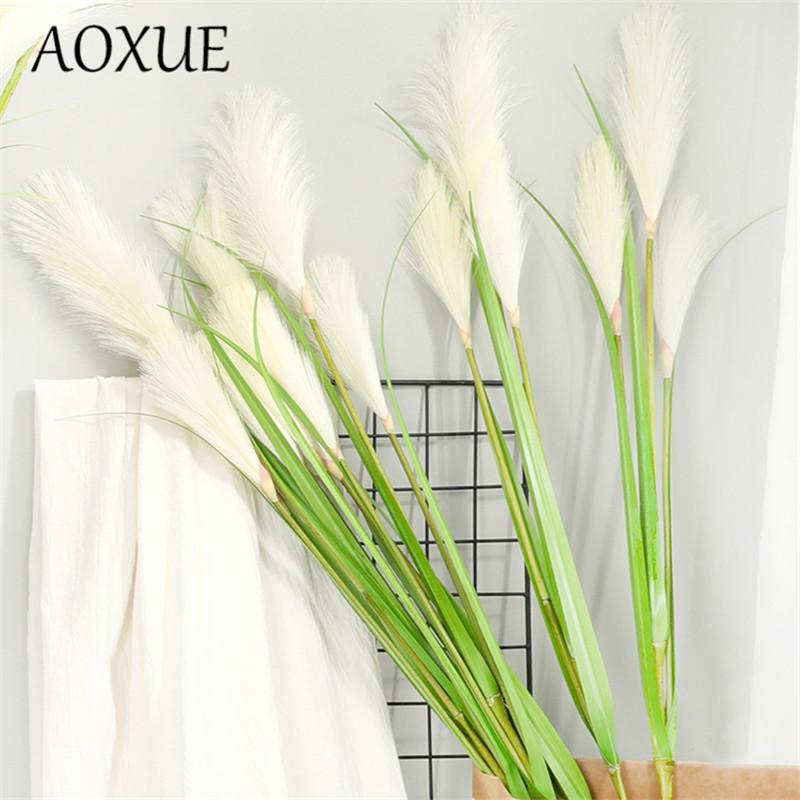 

130cm3 head reed artificial flower Nordic home decoration living room fake flower simulation reed grass wedding road arrangement, Green