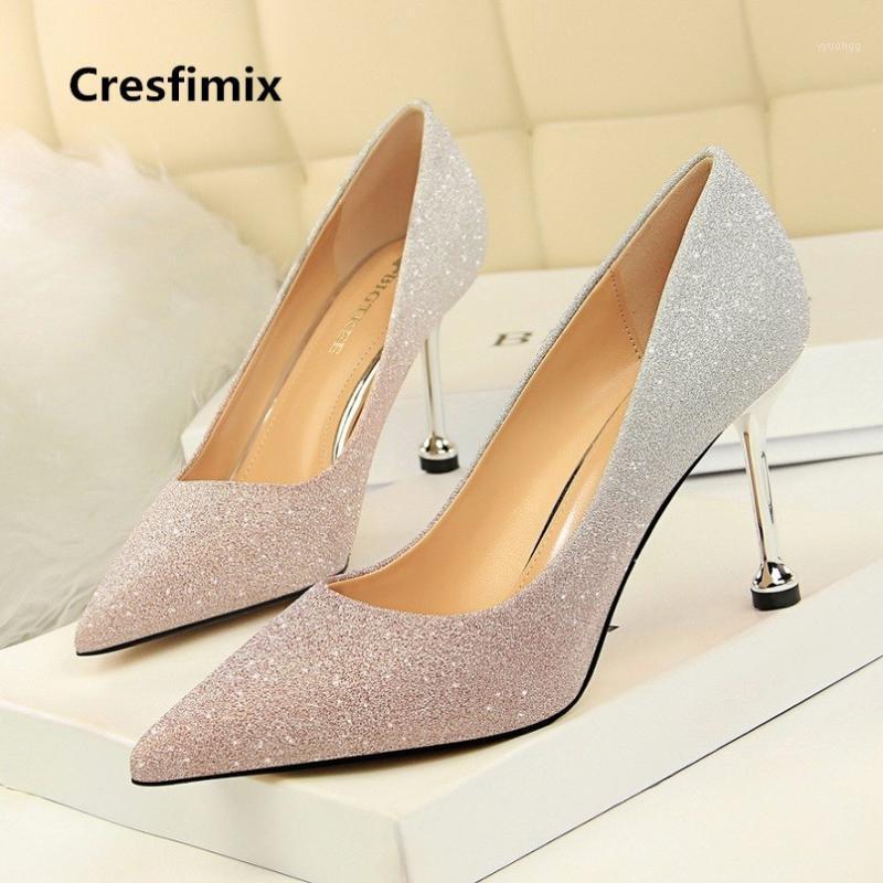 

Cresfimix tacones altos women fashion pink shinning spring & summer slip on high heel shoes lady casual wedding shoes c27831