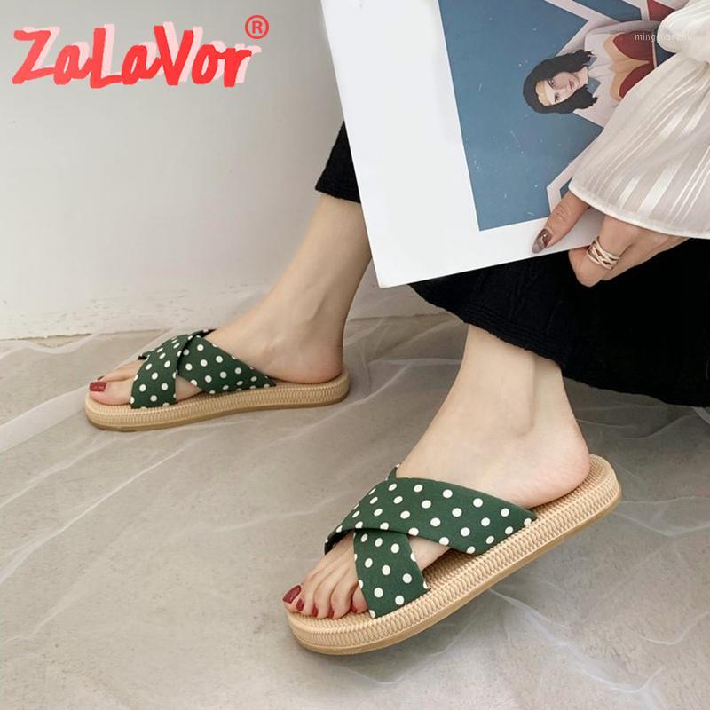 

ZALAVOR New Women Shoes Sandals Sweet Shoes Dot Flat Heel Beach Casual Ladies Footwear Green Slippers Female Size 35-391, Black