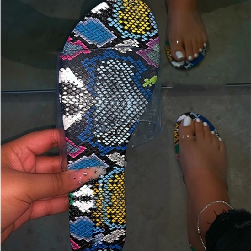 

2021 Women Summer Fashion New Casual Flat Bottom Sandals Transparent Slippers Pure Color Plus Size Ladies Shoes Pty5, Snake