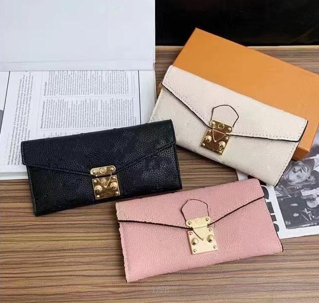 

Leather Long Wallet top quality envelope flap wallets designer key card coin holders purse leather mini Pochette Clutch Bags 3 Colors with box
