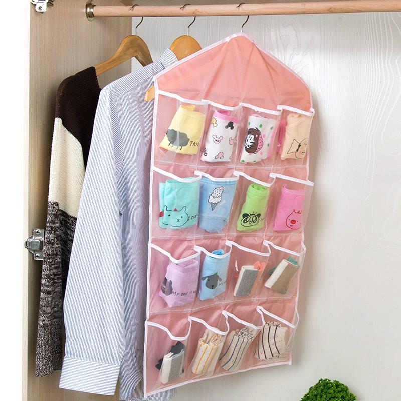 

1Pc Multifunction Wardrobe Storage Bag 16 Pocket Door Wall Hanging Package Socks Bra Underwear Clear Sorting Organizers