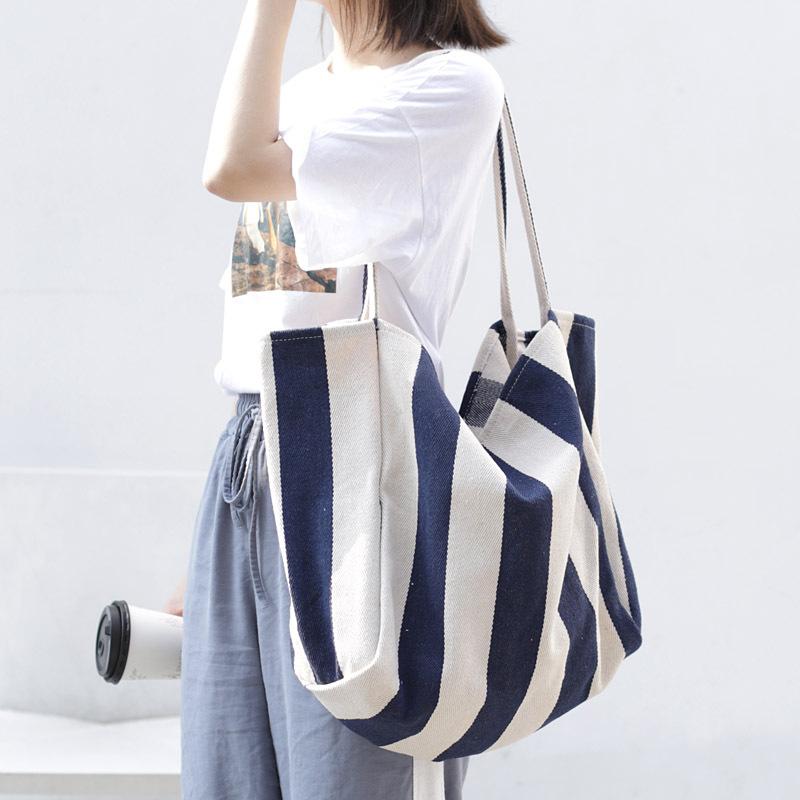

Vintage art handbag simple small fresh striped canvas bag casual large-capacity one-shoulder women's bag, Thin strip