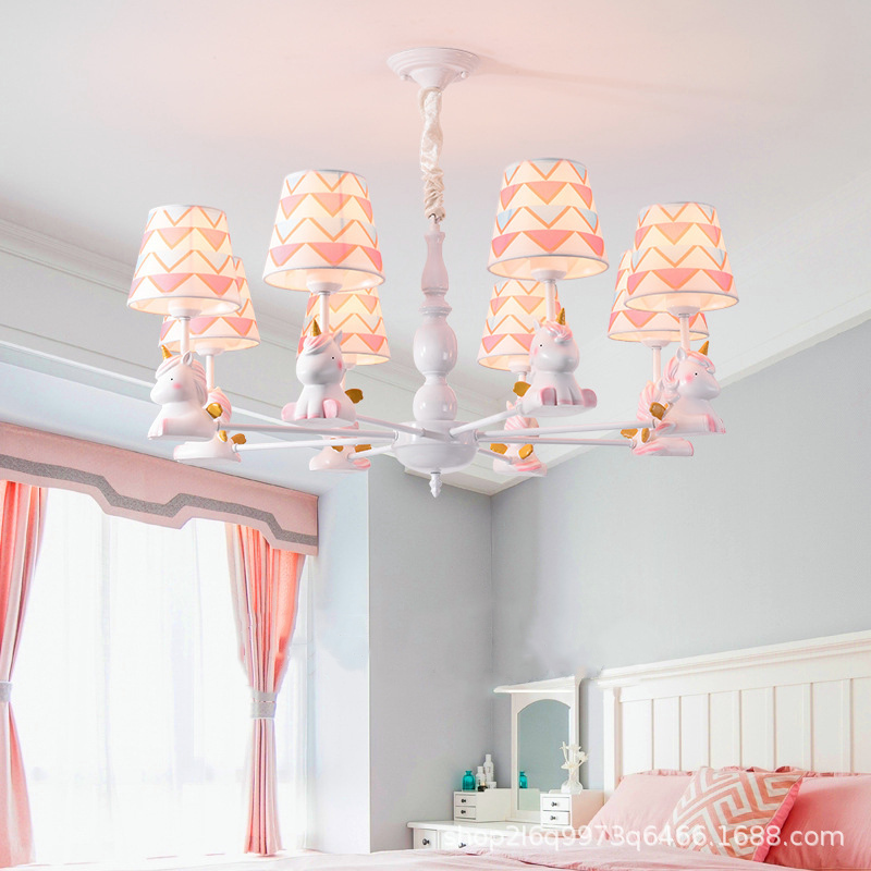 

2021 New Chandelier Bedroom Children Pink Nursery Girl Led Lamp Ceiling Decoration for House Nordic Luminaire MQL2