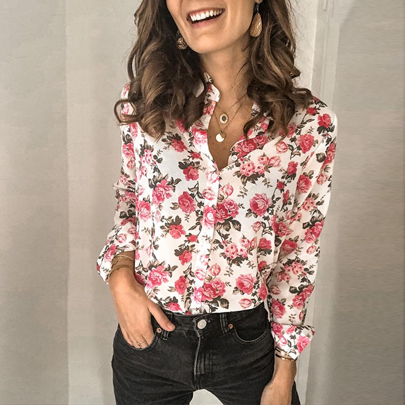 

Women Autumn Floral Print Blouses Long Sleeve Shirt Winter Casual Single Breasted Chic Tops Ladies Polka Dot Loose Office Blouse, Wd673rd