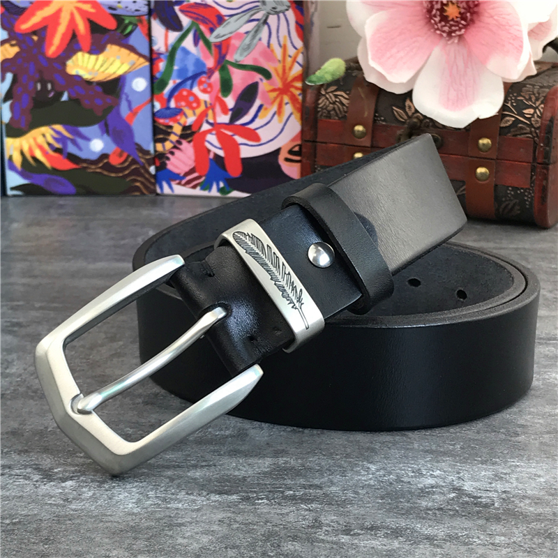 

Stainless buckle steel Super-thick luxury Genuine harvesting male leather belt belts sbt0006 ML74, Black
