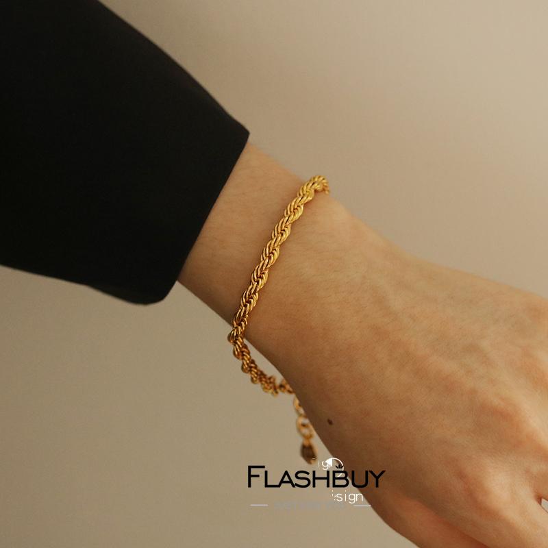 

Flashbuy Thick Twisted Cable Chain Bracelet Gold Color Copper Alloy Chunky Rope Bracelets for Women Vintage Couple Hot Jewelry