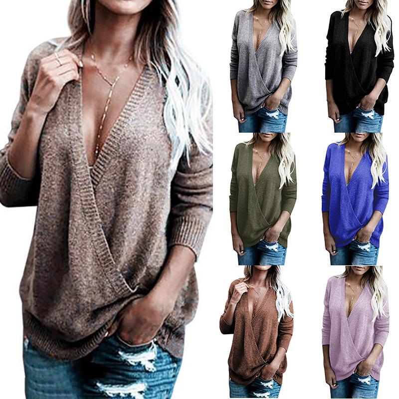 Pulls pour femmes Pull pour femmes Vêtements d'hiver pour femmes Pull col en V Couture de cheveux Style décontracté