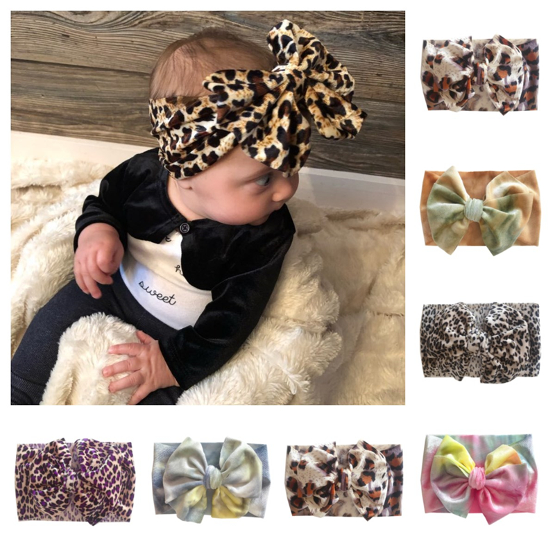 

Children Headbands Tie-dyed Leopard Printed Large Bow Hair Band INS Kids Hair Bands Elastic Wide Headband Baby Girls Boys Headwear E120410, Mixed or choose from 9 colors