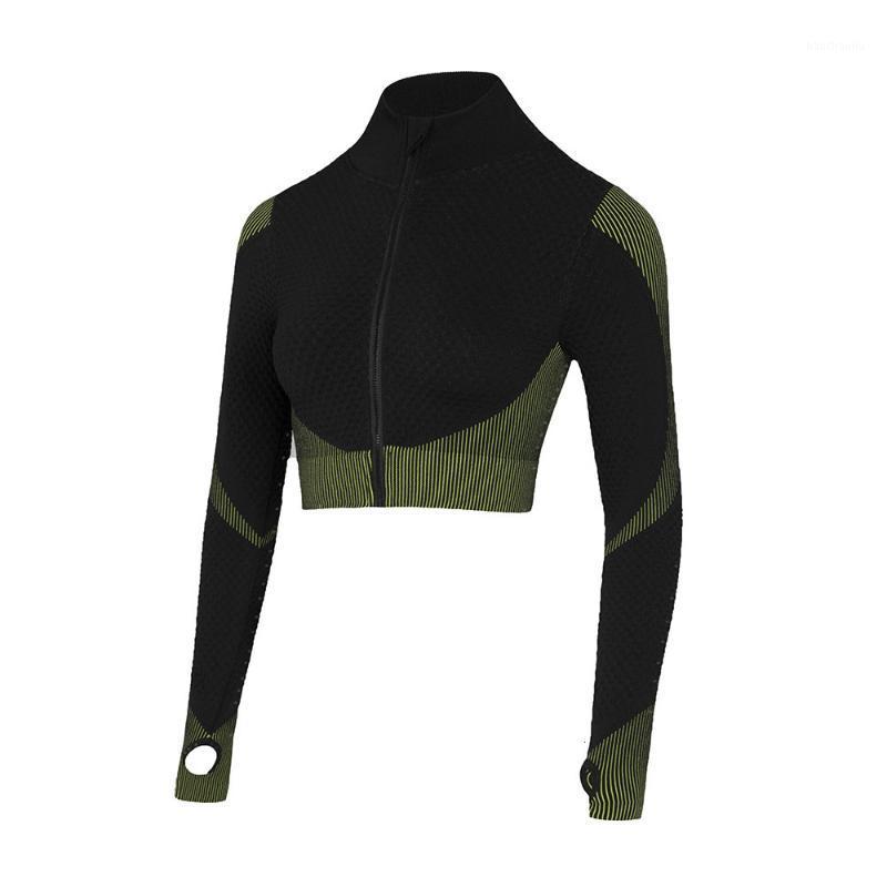 

Yoga Zipper Tops Yoga Shirts Long Sleeve Workout Tops Fitness Running Training Gym Sportswear Workout Clothes For Women 20201, Black green