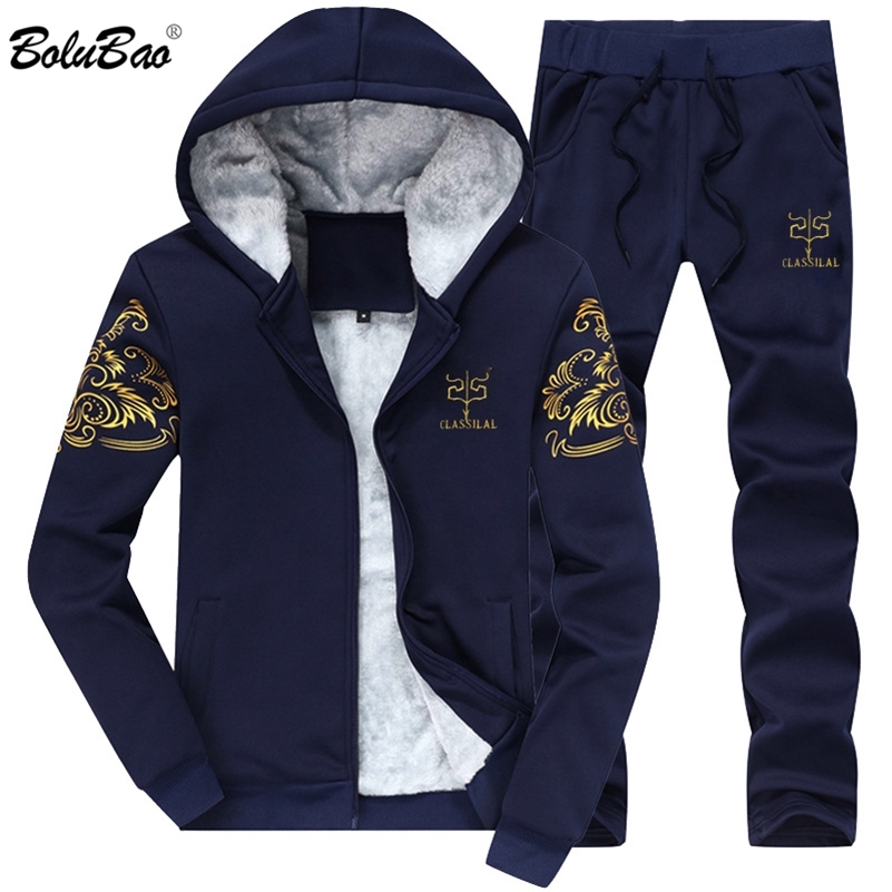 

BOLUBAO Tracksuits Men Sweatshirt Sporting Sets Winter Jacket + Pants Casual Clothing Men's Track Suit Sportswear Coat 201130, Black