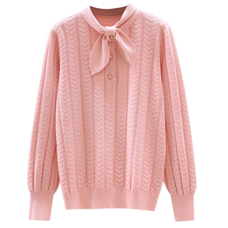 

chic Autumn winter thick Sweater Pullovers Women Long Sleeve casual warm basic bow neck Pink Sweater female knit Jumpers top