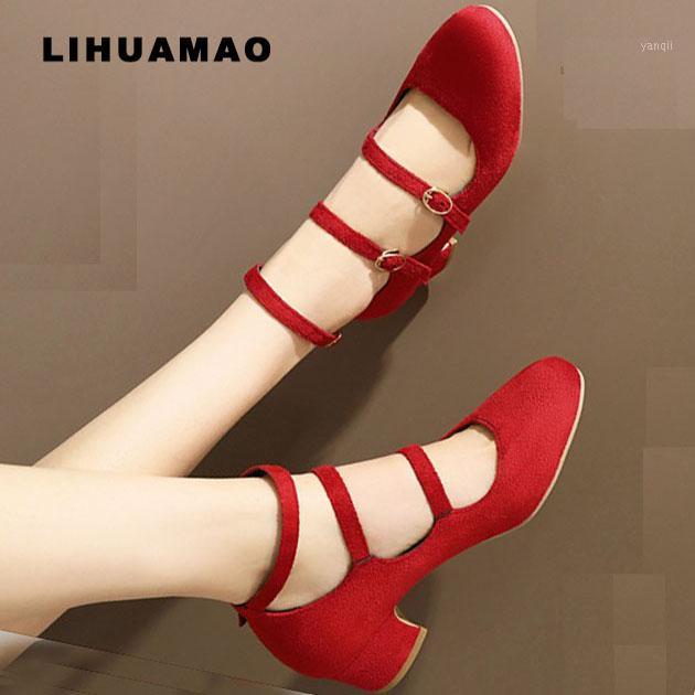 

LIHUAMAO Red Mary jane shoes square heels ankle strap round toe cosplay lolita dancing party wedding shoes for women1, Black