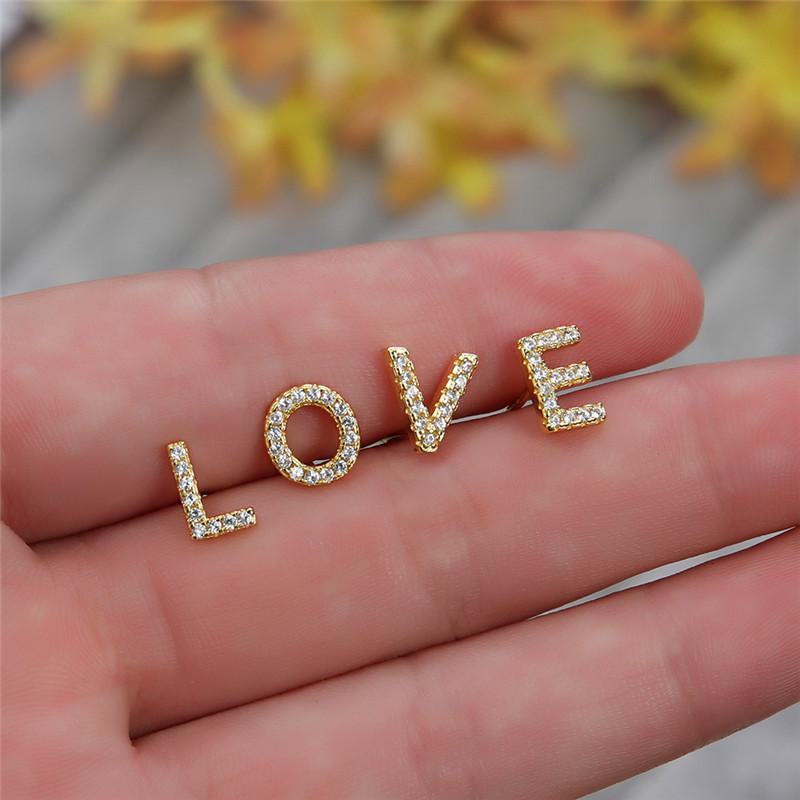 

Female Luxury Gold Color A-Z Letter Earring Real 925 Sterling Silver Earrings For Women Wedding White Crystal Small Stud Earring