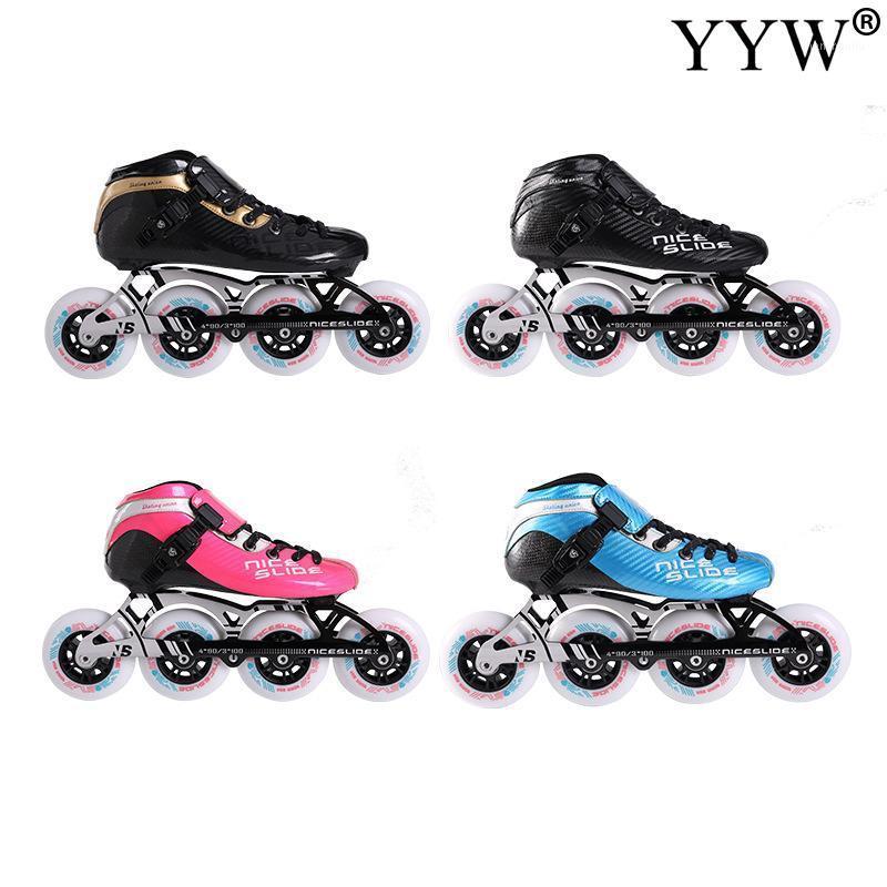

Carbon Fibre Speed Inline Roller Skates Professional 4 Wheels Racing Skating Adult Kids Men Racing Skating Patines 4 Colors1, Black