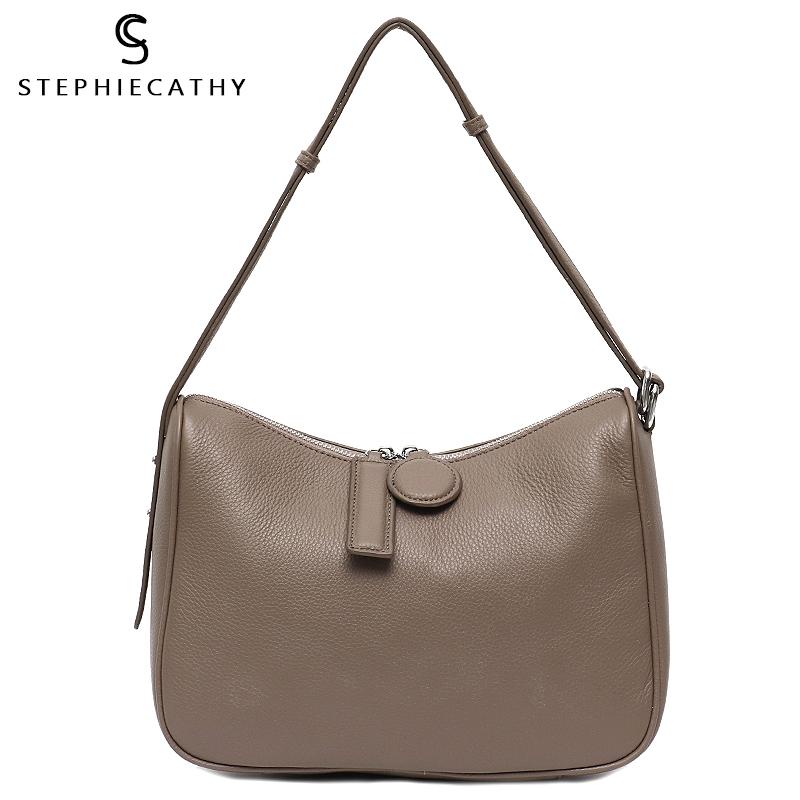 

SC Daily Genuine Leather Shoulder Bag For Women Casual Solid Color Hobo Handbag Luxury Leather Female Crossbody Messenger Purse, Black