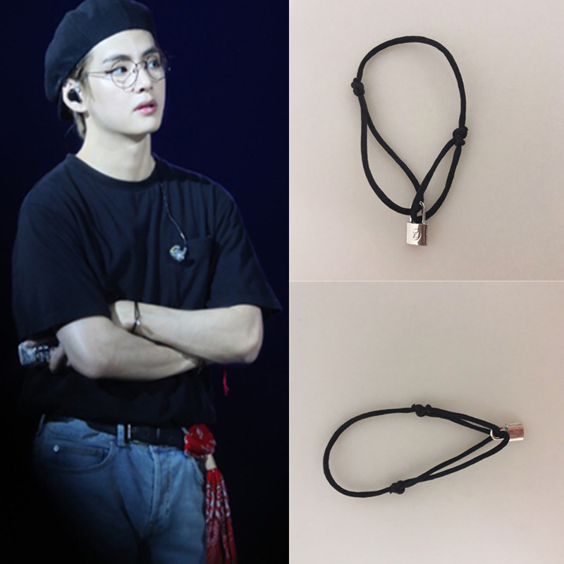 

BTS bulletproof youth group Kim Tae Heng same Korean version small lock head exquisite Bracelet hand rope, Silver