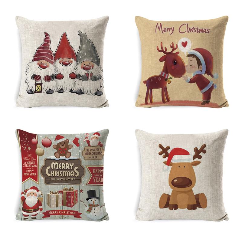 

Christmas Decorations Throw Pillow Covers Burlap Elf Gnome Santa Print Winter Pillow Cases Cushion Covers for Home Bedroom, A2