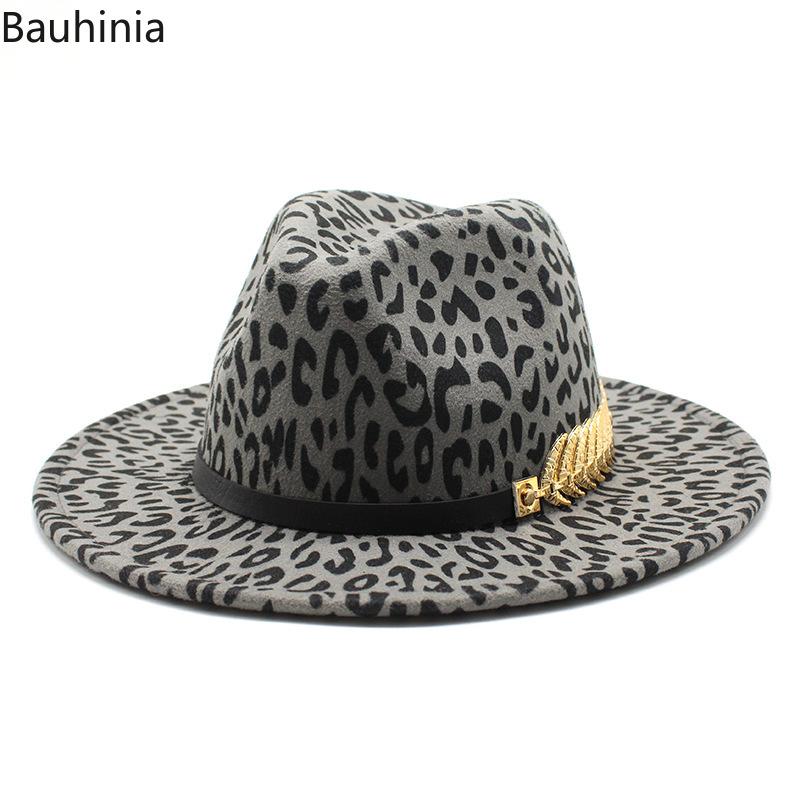 

Bauhinia Autumn Winter Fashion Unisex Leopard Print Wide Brim Fedora Jazz Hat For Men Leopard Goth Top Vintage Wedding Hats
