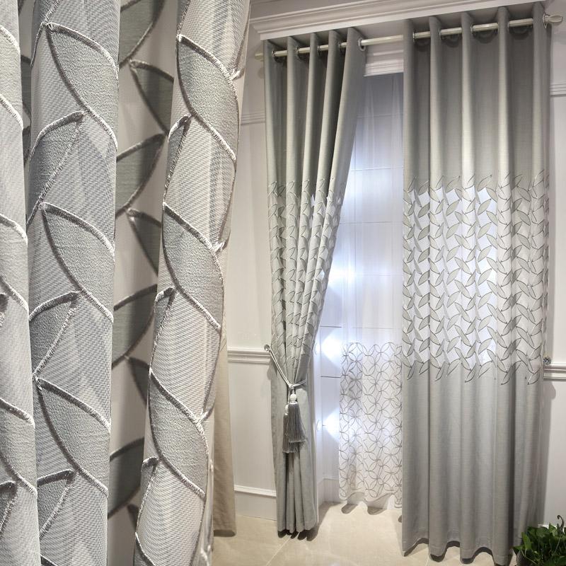 

Luxury Grey Hollow Embroidered Leaves Curtains for Living Room Semi-Blackout Window Drapes for Bedroom Villa Modern Cortinas, Tulle