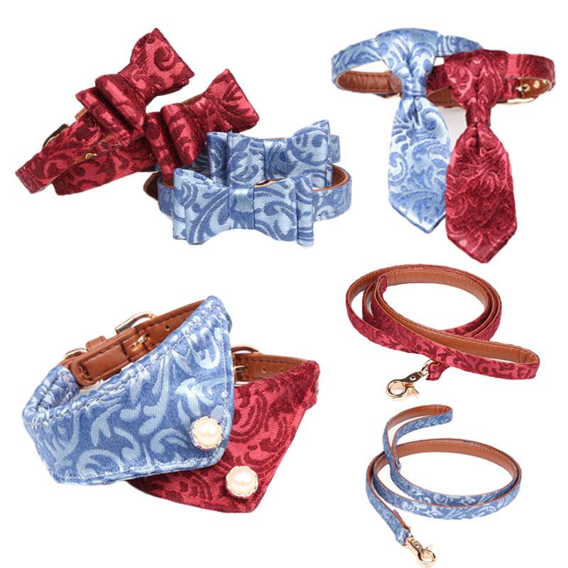 

Print Dog Collar Leash Bandana Bowknot Pet Cat collier chien Bow tie Red Blue for Small Midlle Perro Teddy Chihuahua Pug