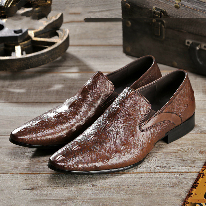 

a Dressed As Banquet of Men's Leisure Feast Size Large Leather Point to Slip on Slacker Shoe Pattern Crocodile Shoes Zapatos 24ro, Brown