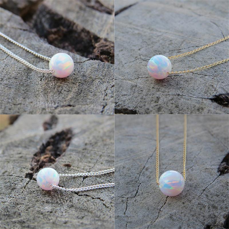 

Round Blue White Opal Pendant Necklaces Cubic Zirconia Circle Necklace Birthday Gifts A30