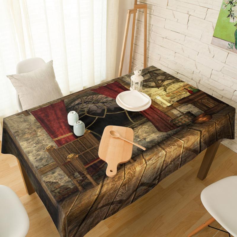 

Medieval House Retro Style Witchcraft Divination Tablecloth Linen Cotton Table Cloth Dining Chair Slipcover Kitchen Table Cover, As pic