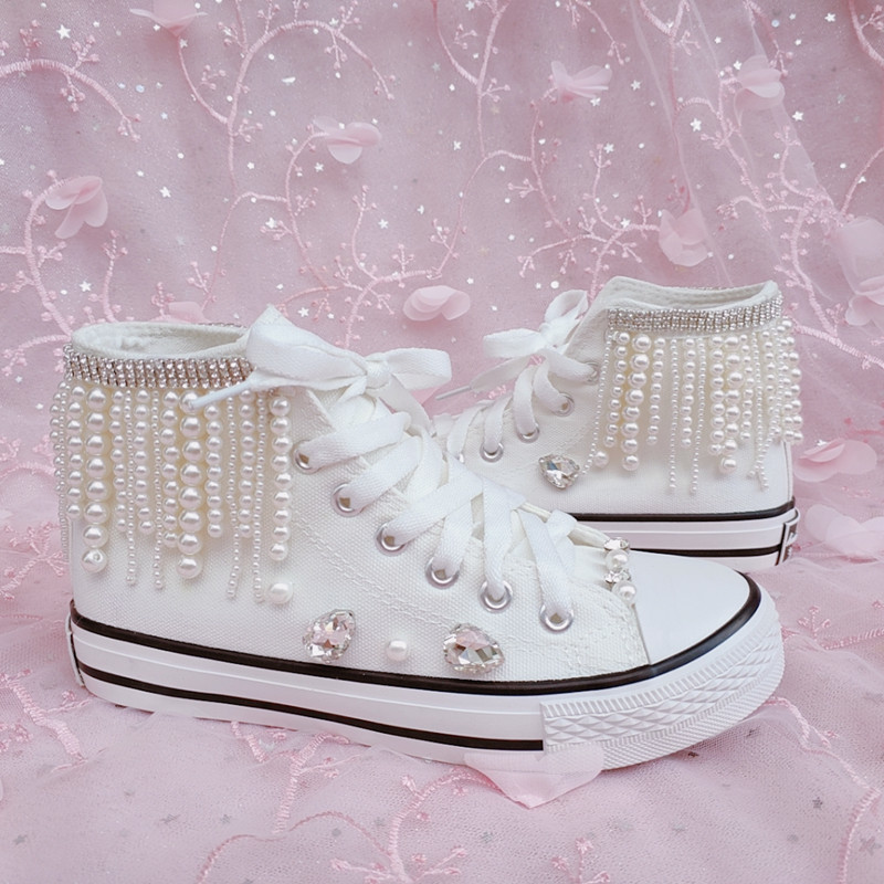 

New Korean pearl top fringe casual canvas shoes L0T0, 37