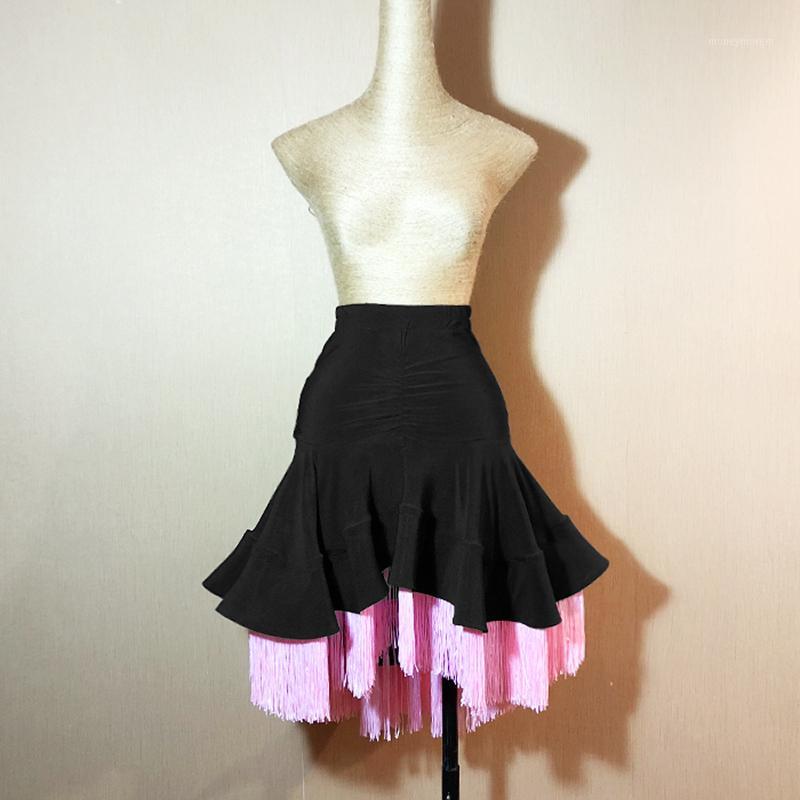 

2020 Fringe Latin Dance Skirts For Women Latina Stage Competition Clothes Tassel Tap Dance Skirt Ballroom Wear JL13251, Black