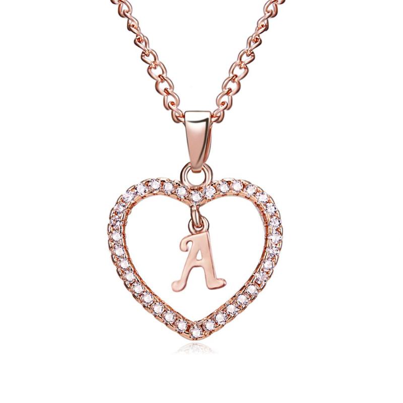 

Rinhoo fashion heart Letter Pendant Necklaces A-Z Letter Rose gold alloy chain Statement Jewelry Gifts elegant female