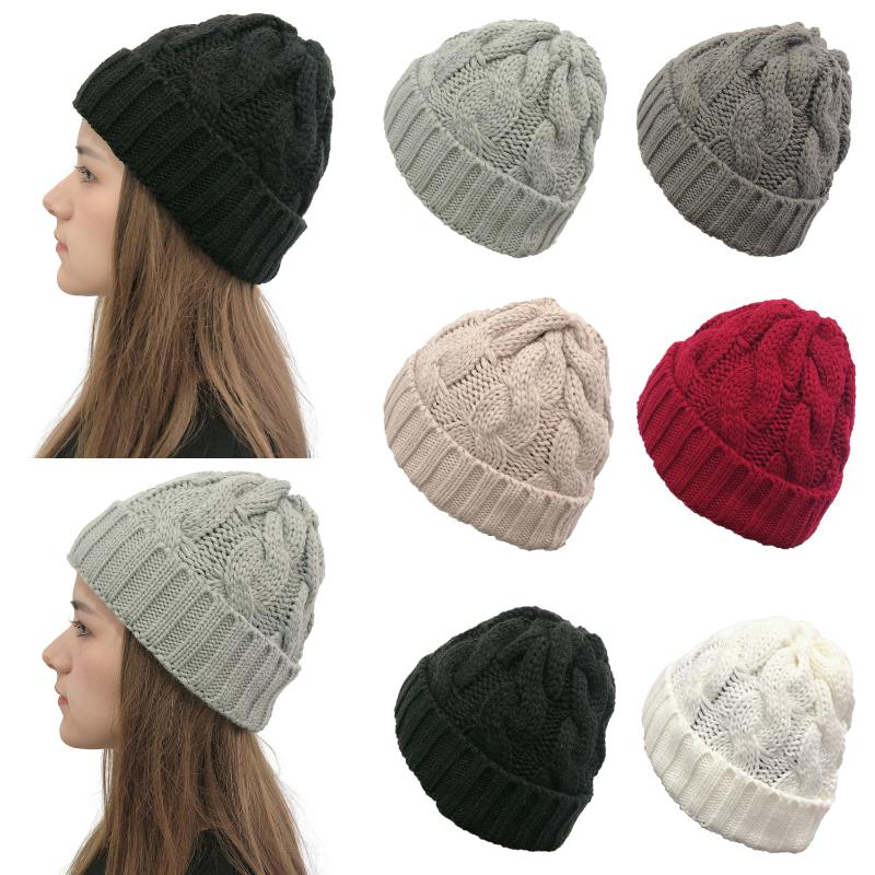 

Solid Warm Hats Knitted Beanies Thick Female Cap Adult Women Men Winter Hat Plus Velvet Wool Cap Wholesale, White