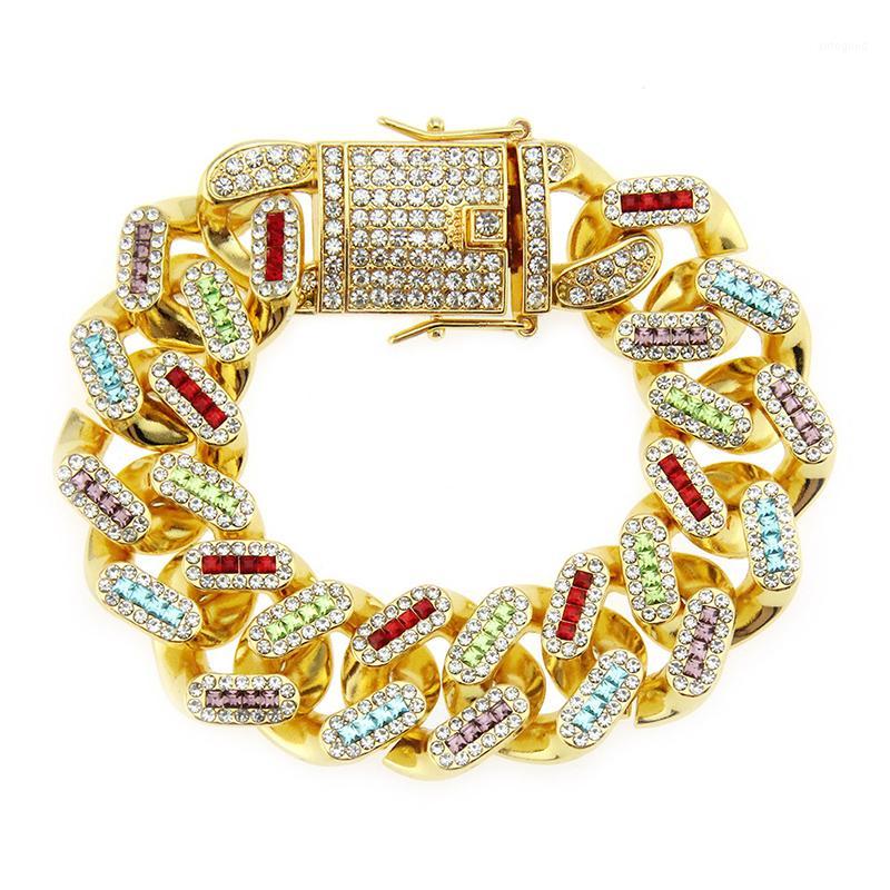 

Link, Chain 22mm Wide Big Heavy Hip Hop Multicolor Rhinestones Paved Bling Iced Out Cuban Curb Miami Bracelets For Men Rapper Jewelry1
