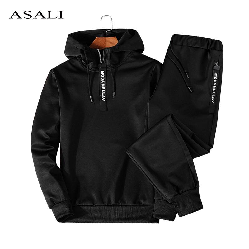 

Men' Tracksuits ASALI Hoodies Set Men Autumn Casual Mens Tracksuit Hooded Hoody + Pants 2 Piece Sportwear Pullovers Sets Male Outwear 5XL, K25 gray