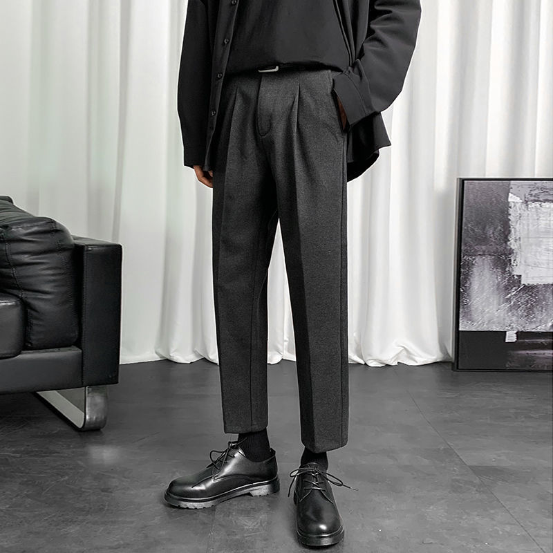 

Trousers New 2021 Fine Autumn Pure Wool Tube Straight Pants Male Youth Wear PO8L, Black 6866