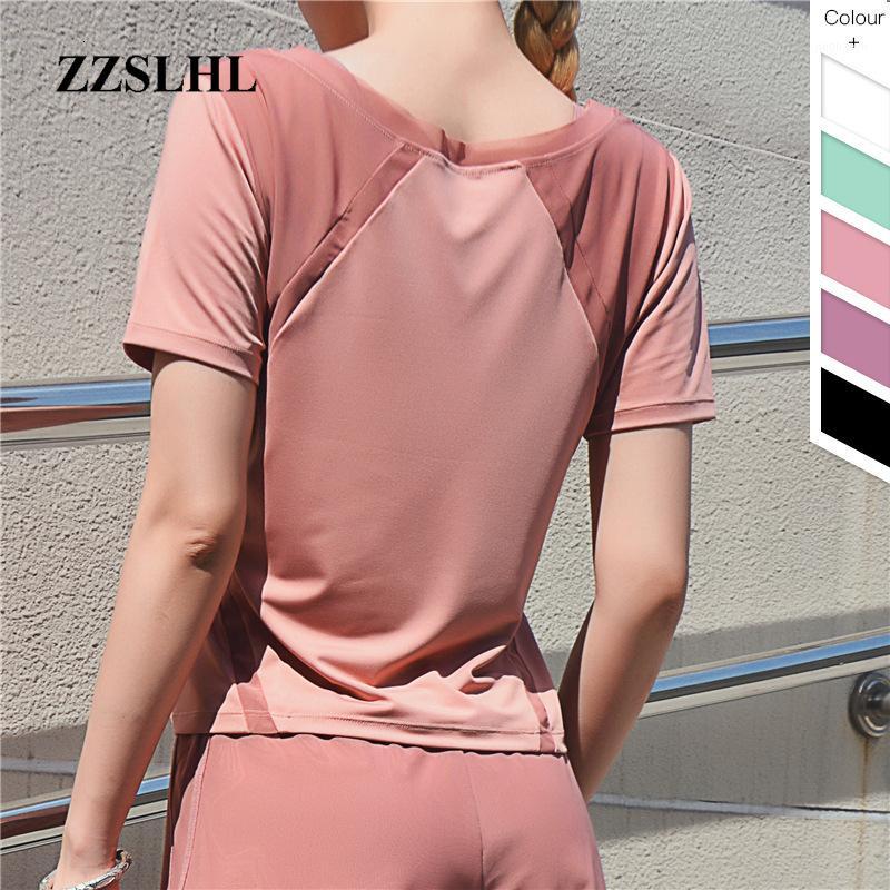 

2020 Short Sleeve Yoga Woman Sport Crop Fitness Shirt Top Leisure T-shirt Women Ladies Gym Tops T-shirts Running Mujer1, Purplegrey