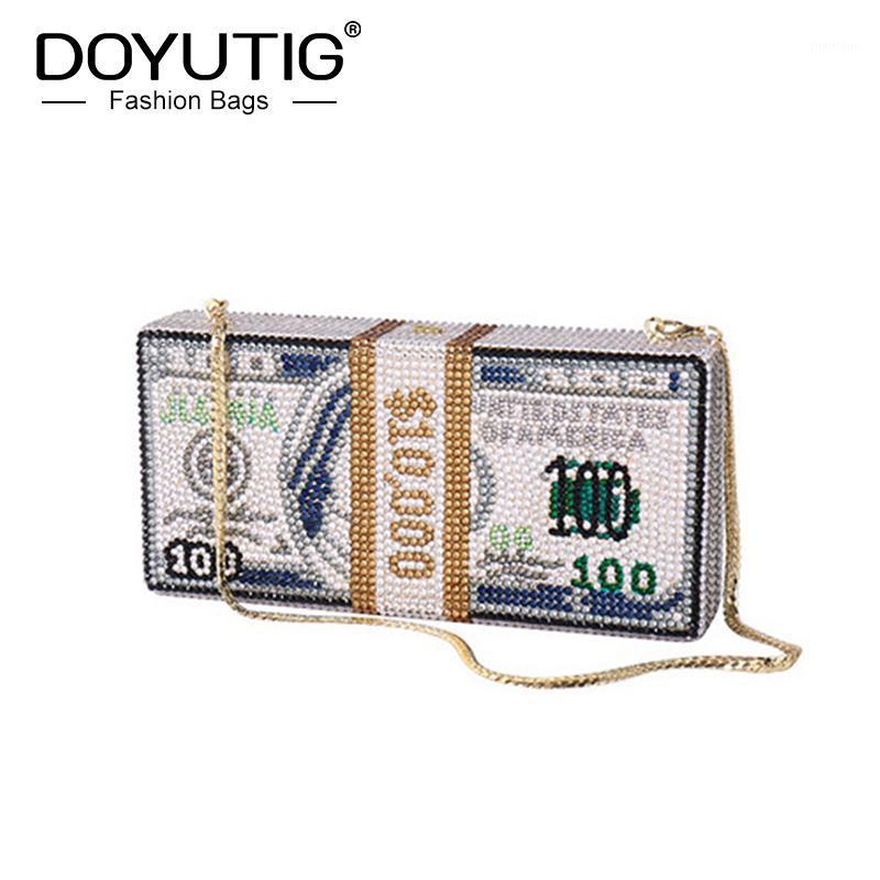 

DOYUTIG Classical American Dollars Shape Rhinestones Clutches For Wedding Party Women Fashion Metal Cross-body Evening Bags A2491, Small size