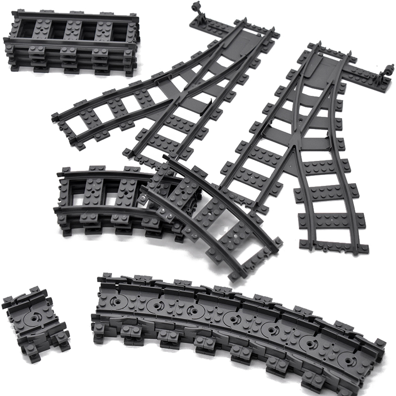 

City Trains Flexible Tracks Forked Straight Curved Rails Switch Building Block Bricks technic Creator Toys for kid Q1126
