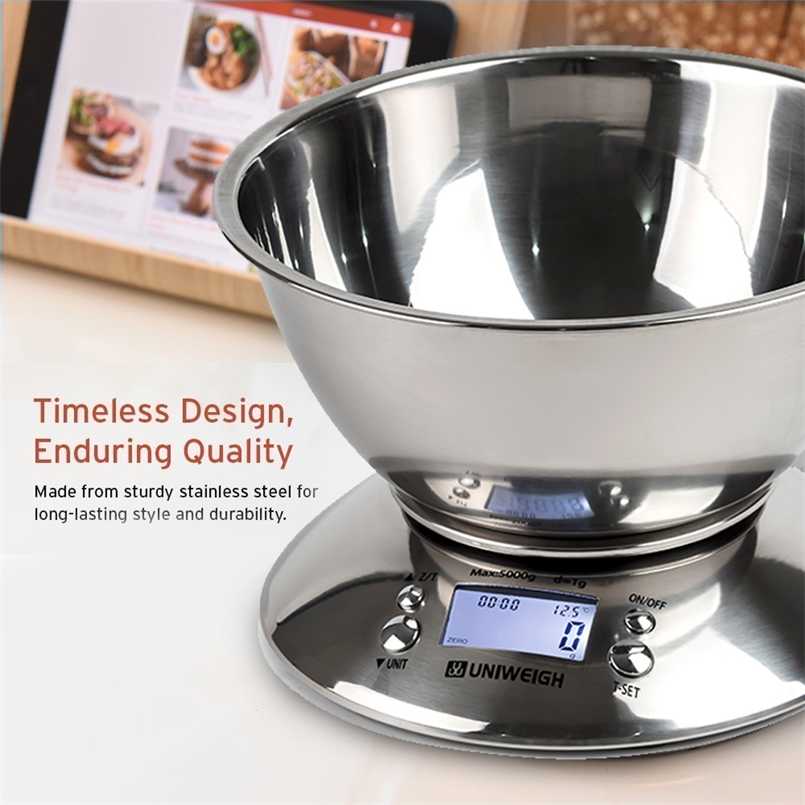 

Digital Kitchen Scale High Accuracy 11lb/5kg Food with Removable Bowl Room Temperature, Alarm Timer Stainless Steel Libra 211221