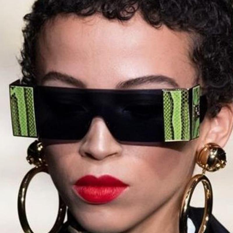 

Sunglasses One-Piece Vintage Rimless Rectangle Women Men Luxury Designer Green Snake Pattern Sun Glasses Female Plastic Eyewear