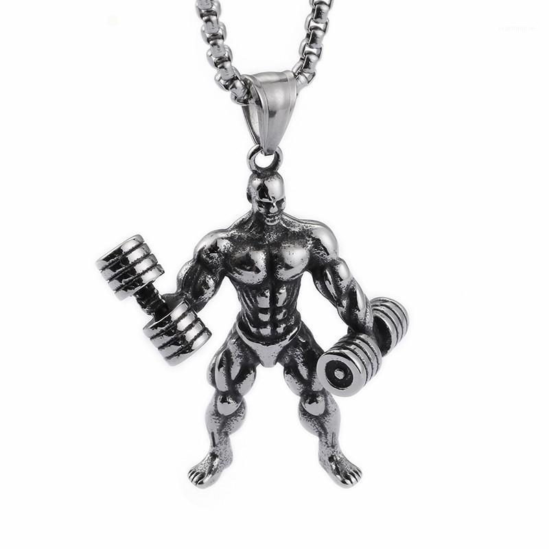 

Hip Hop Figure Muscle Man Pendant Necklace For Men Stainless Steel Gold Dumbbell Gym Fitness Necklace Sport Jewelry1