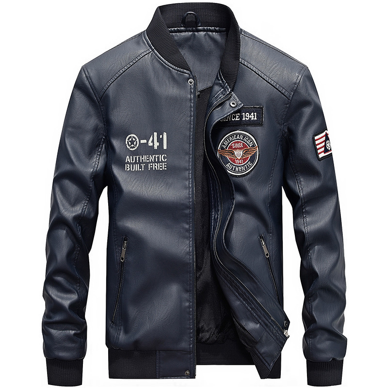 

2021 Baseball Collar New Fashion Leather Jacket Wear 1KG1, Black