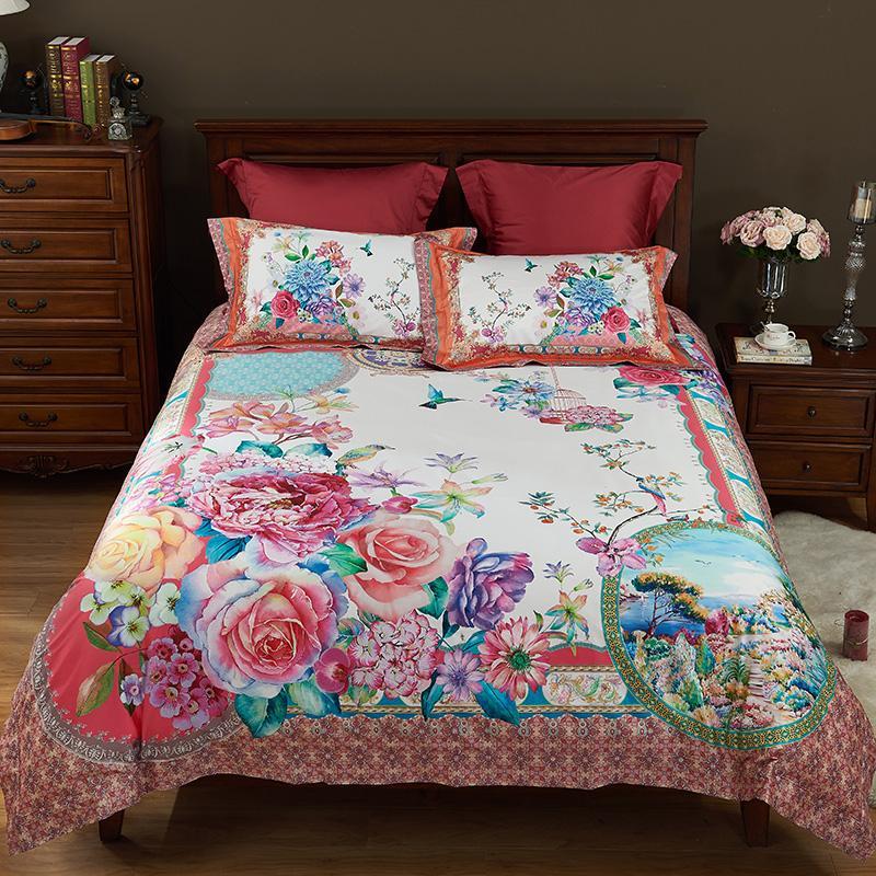 

10Classical Chinese traditional flower and bird painting themed bedding set peony duvet cover sets 100s egypt cotton bed linens