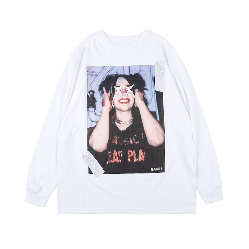 

2021 New Long-sleeve T-shirt with Printing Harajuku Aesthetic Tops t Streetwear Hip Hop AYMQ, White