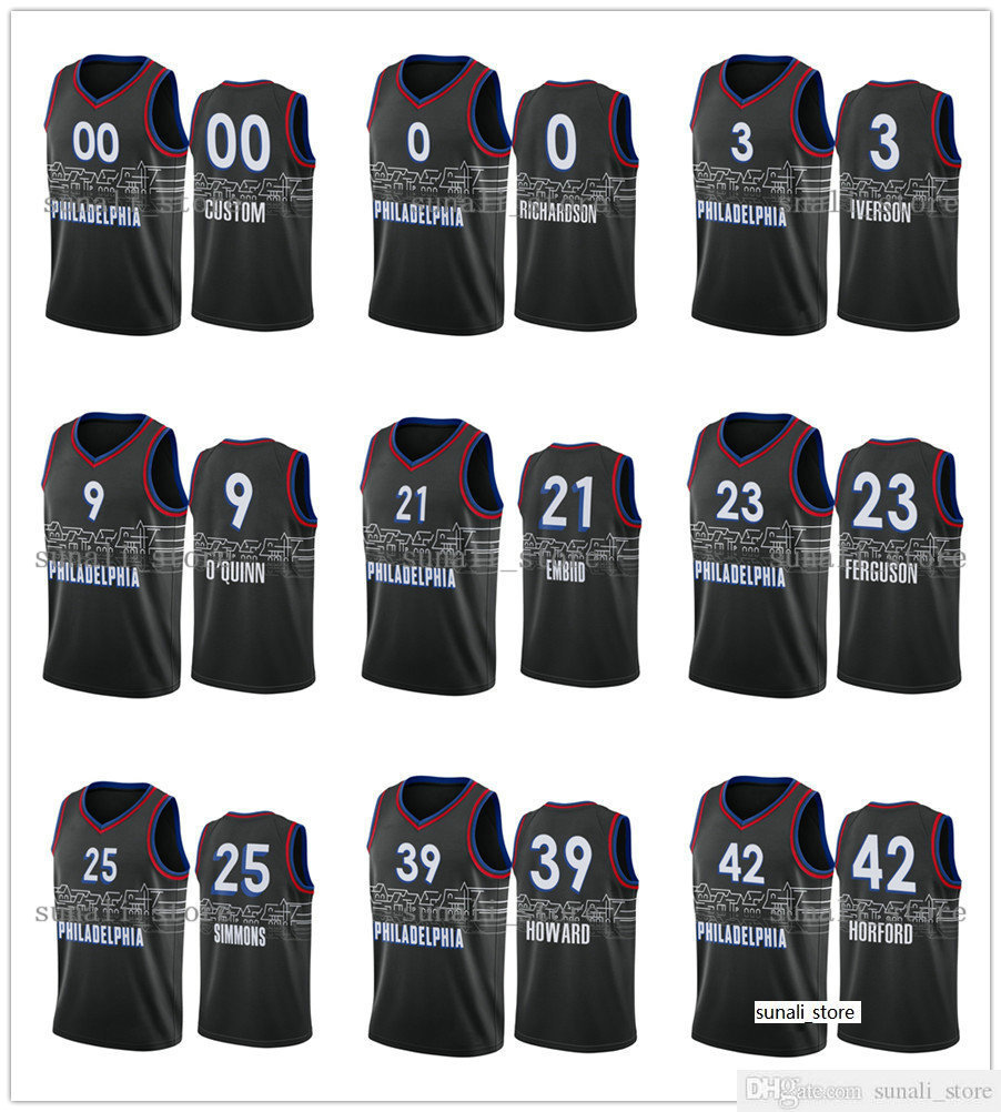 

2020-21 City Black Josh Richardson Allen Iverson Ben 25 Simmons Joel 21 Embiid Kyle OQuinn Terrance Ferguson Dwight Howard Jesrey Edition, Customize (tell me name and number)