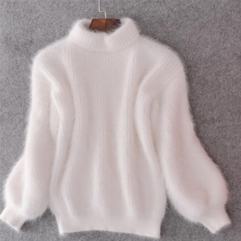 

2021 New Women Winter Thick Hot Turtleneck High Woman Mohair Nightgown Lantern Light Solid Color Thin Sweater New Hg6h